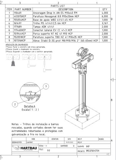 Propostas com orçamentos detalhados e desenho dos suportes com lista dos itens